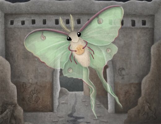 illustration of the moon card featuring a luna moth